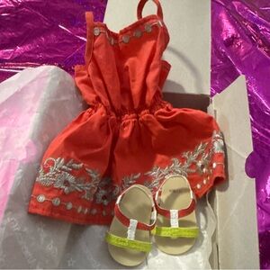 American Girl Truly Me Red Dress with Floral Embroidery and Sandals